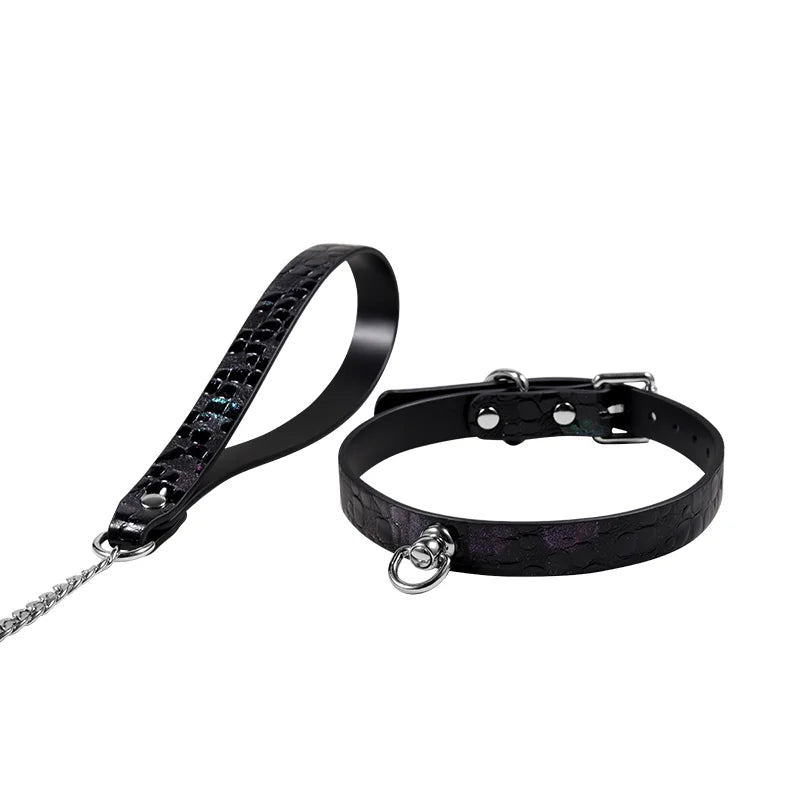 BDSM Collars Black Starry Crocodile Pattern
