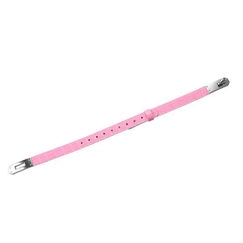 BDSM Collar Pink Decorative Crocodile Leather