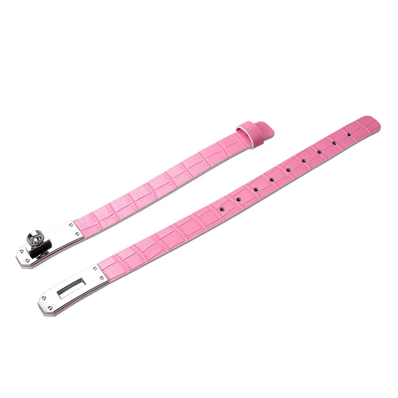 BDSM Collar Pink Decorative Crocodile Leather