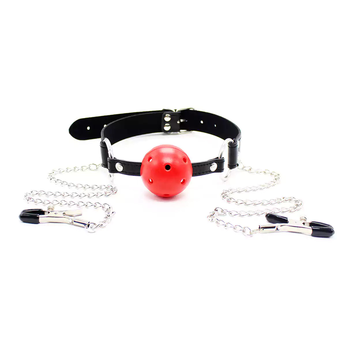 Dual-Function Ball Gag & Nipple Clamp