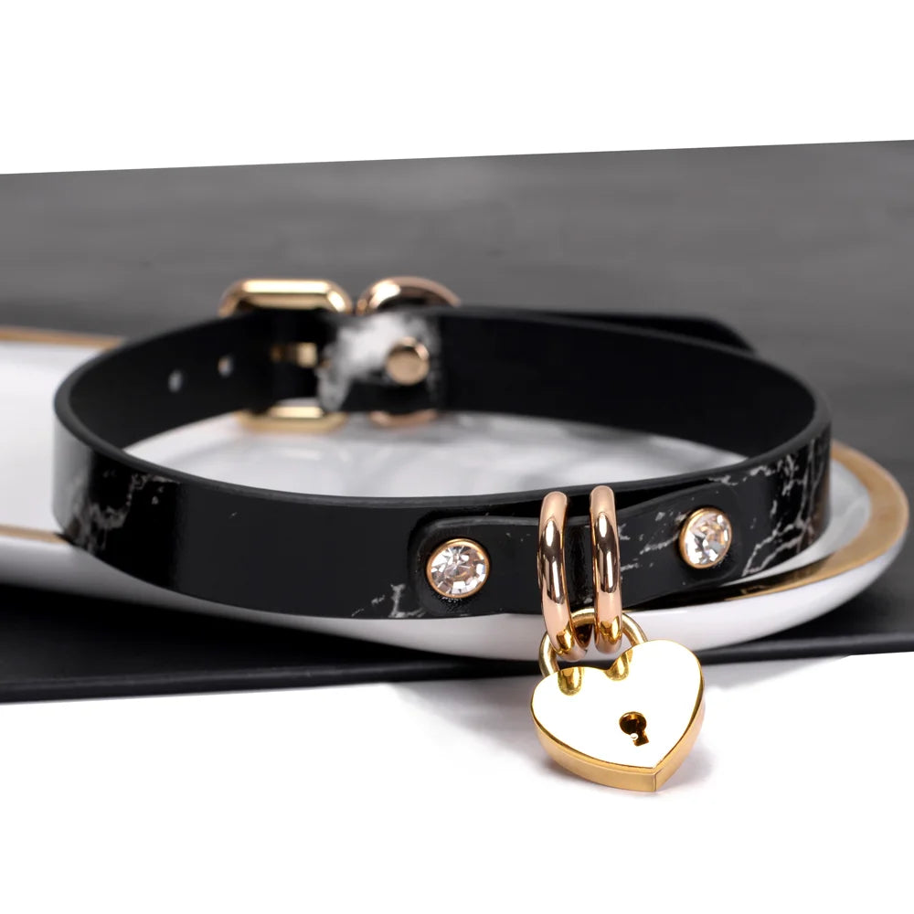Marble Pattern Leather BDSM Collars