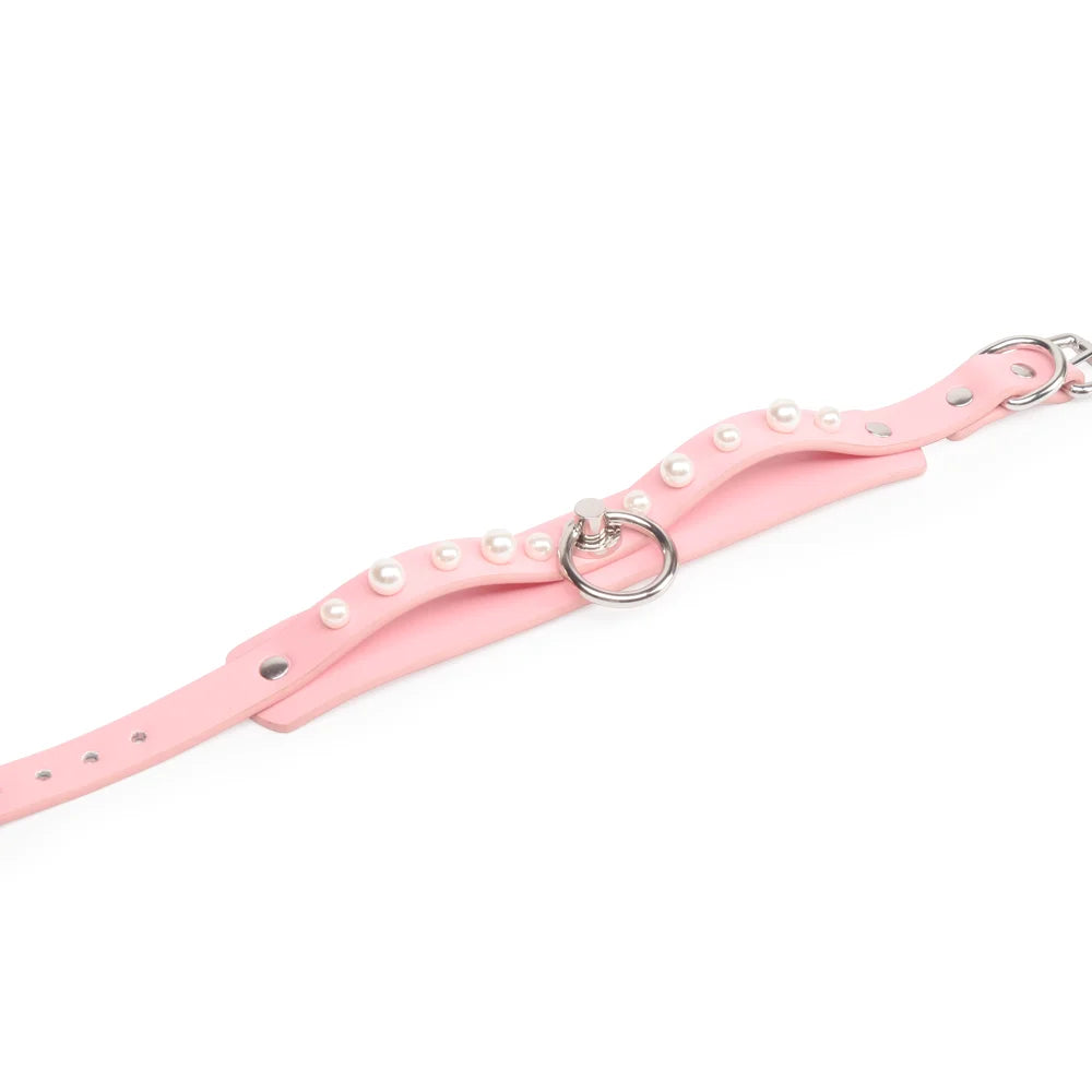 Pink Pearl Leather BDSM Collars