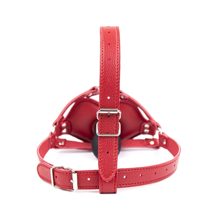 Red Lips With Fake Dildo Leather BDSM Muzzle