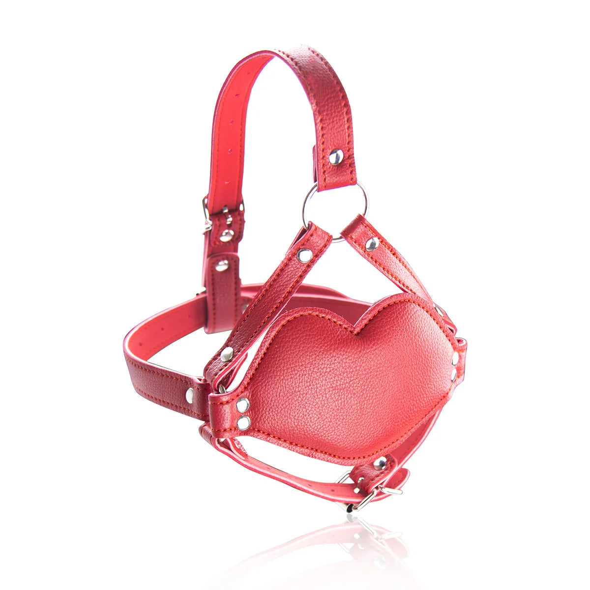 Red Lips With Fake Dildo Leather BDSM Muzzle