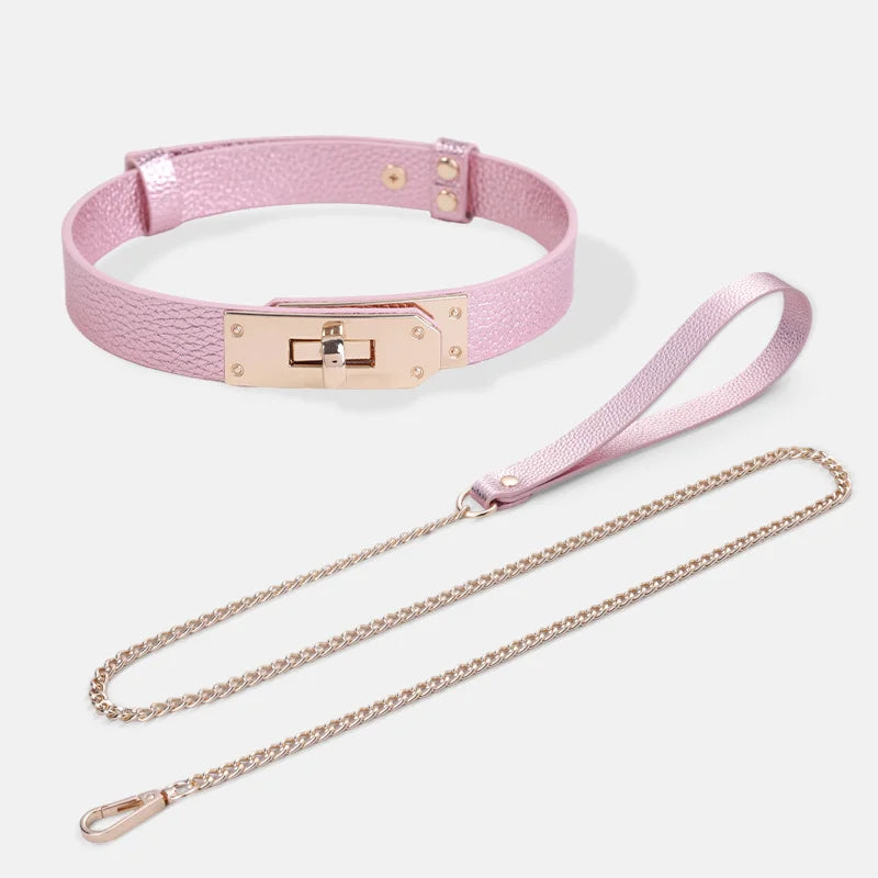 Shimmering Silver Pink BDSM Collars
