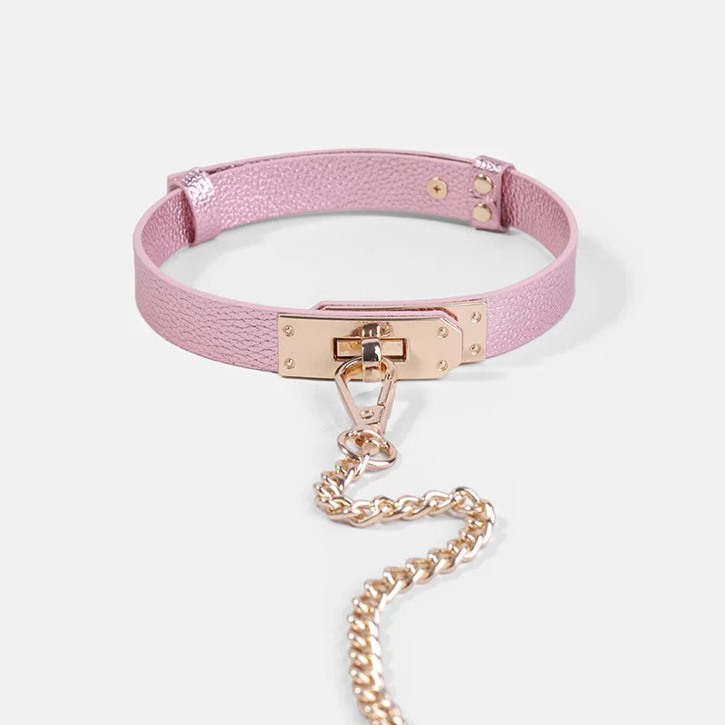 Shimmering Silver Pink BDSM Collars