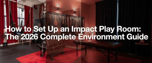 A thoughtfully designed impact play room with warm red lighting, stable ergonomic furniture, and sound-absorbing panels, ready for a safe session