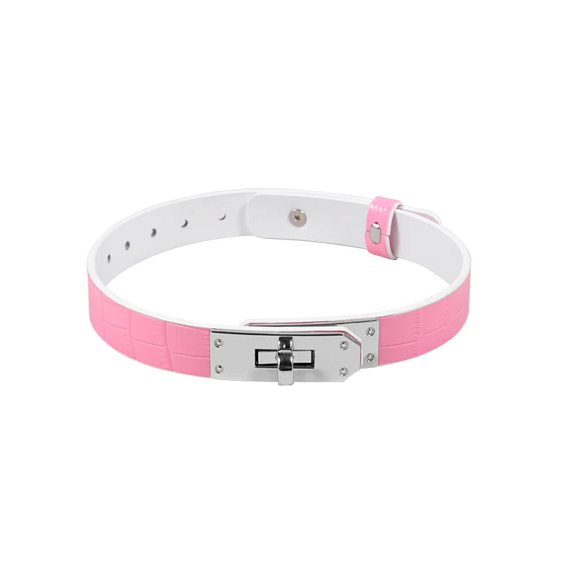 BDSM Collar Pink Decorative Crocodile Leather