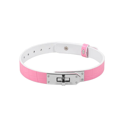 BDSM Collar Pink Decorative Crocodile Leather