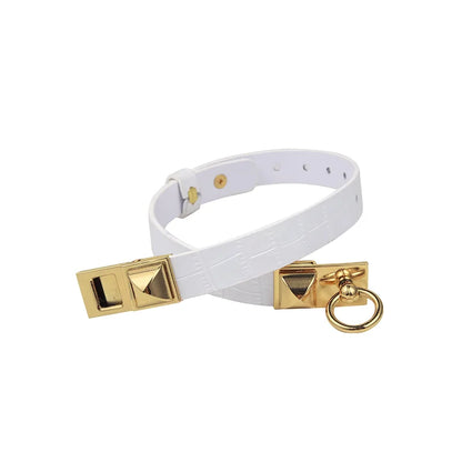 White Crocodile Leather BDSM Collar