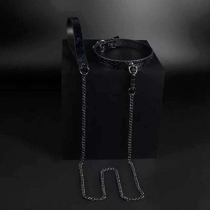 Black Crocodile Pattern Leather BDSM Collars