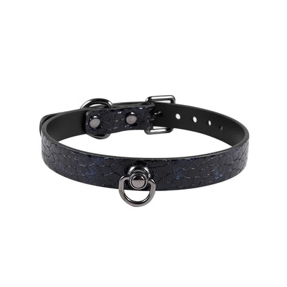Black Crocodile Pattern Leather BDSM Collars