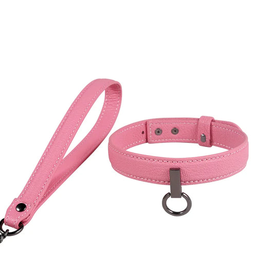 Pink Elegant Pendant Leather BDSM Collars