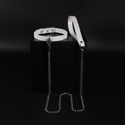 White Iridescent Textured Leather BDSM Choker