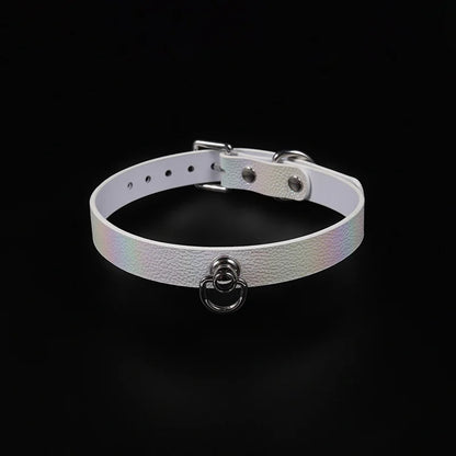 White Iridescent Textured Leather BDSM Choker