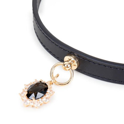 Elegant Gem Pendant Leather BDSM Collars