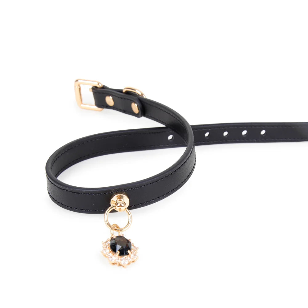 Elegant Gem Pendant Leather BDSM Collars