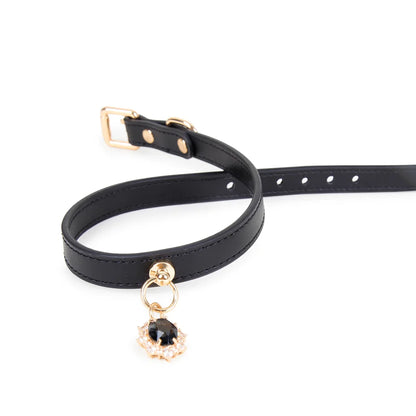 Elegant Gem Pendant Leather BDSM Collars
