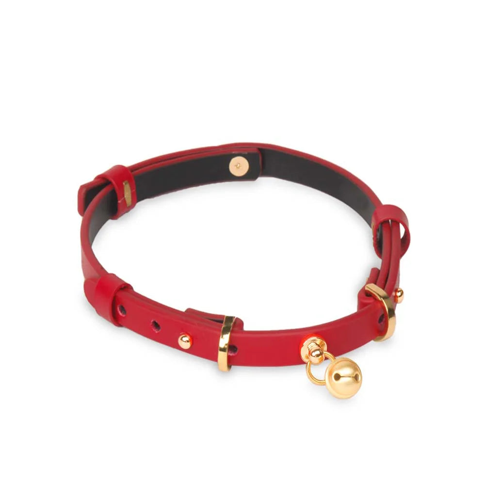 Leather Gold Bell BDSM Collars for Sensual Play