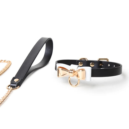 Leather Gold Bow Tie BDSM Collars