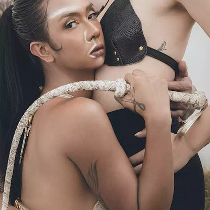 Python-Embossed Leather Whip