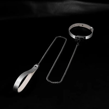 Silver Textured Leather BDSM Collars