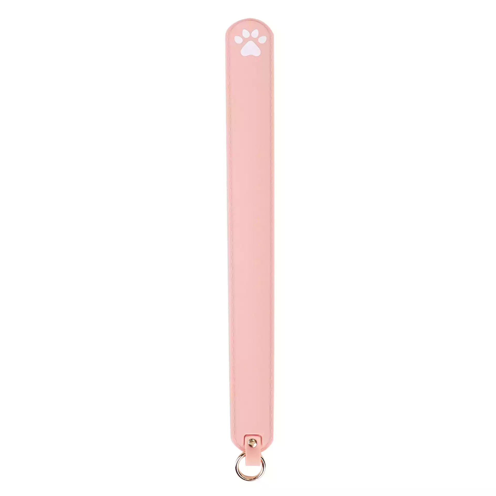 Pink silicone cat paw paddle on white background