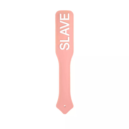 pink silicone paddle with SLAVE raised letters